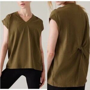 Athleta Outbound Twist V neck knotted back top shirt XL luxury style blouse